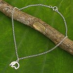 Sterling silver charm anklet, 'Blissful Elephant' - Hand Crafted Sterling Silver Anklet with Elephant Charm