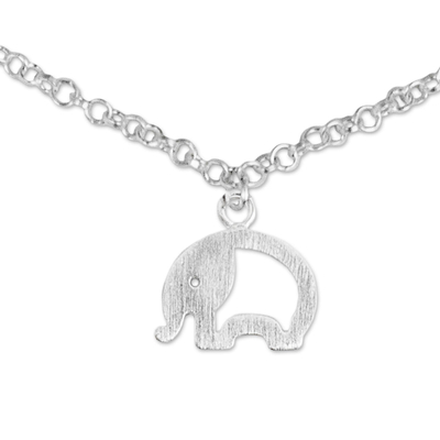 Sterling silver charm anklet, 'Blissful Elephant' - Hand Crafted Sterling Silver Anklet with Elephant Charm