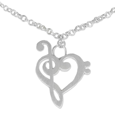 Sterling silver anklet, 'Music of Love' - Artisan Crafted Brushed Silver Music Theme Anklet