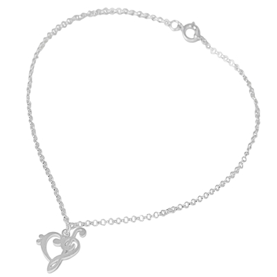 Sterling silver anklet, 'Music of Love' - Artisan Crafted Brushed Silver Music Theme Anklet
