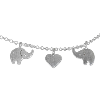 Sterling silver anklet, 'Elephant Romance' - Handcrafted Thai Sterling Silver Heart and Elephant Anklet