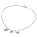 Sterling silver anklet, 'Elephant Romance' - Handcrafted Thai Sterling Silver Heart and Elephant Anklet