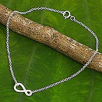Sterling silver anklet, 'Into Infinity' - Infinity Symbol Thai Artisan Crafted Sterling Silver Anklet