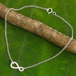 Sterling silver anklet, 'Into Infinity' - Infinity Symbol Thai Artisan Crafted Sterling Silver Anklet