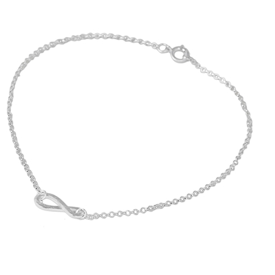 Sterling silver anklet, 'Into Infinity' - Infinity Symbol Thai Artisan Crafted Sterling Silver Anklet