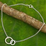Sterling silver two circle anklet, 'Relationship' - Thai Handcrafted 2 Circle Anklet in Brushed Sterling Silver