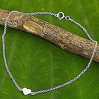 Sterling silver anklet, 'Full Heart' - Artisan Crafted Sterling Silver Heart Anklet from Thailand