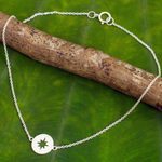 Sterling silver anklet, 'Compass' - Handcrafted Brushed Sterling Silver Anklet from Thailand