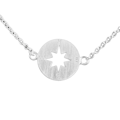 Sterling silver anklet, 'Compass' - Handcrafted Brushed Sterling Silver Anklet from Thailand
