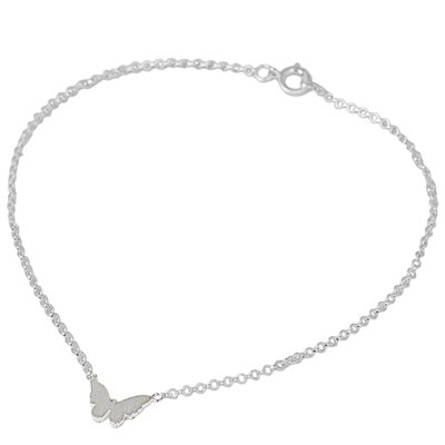 Sterling silver anklet, 'Butterfly Silhouette' - Thai Artisan Crafted Sterling Silver Butterfly Theme Anklet