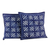 Cotton cushion covers, 'Blue Hmong Starbursts' (pair) - Hill Tribe Artisan Crafted Cotton Batik Cushion Covers (Two)