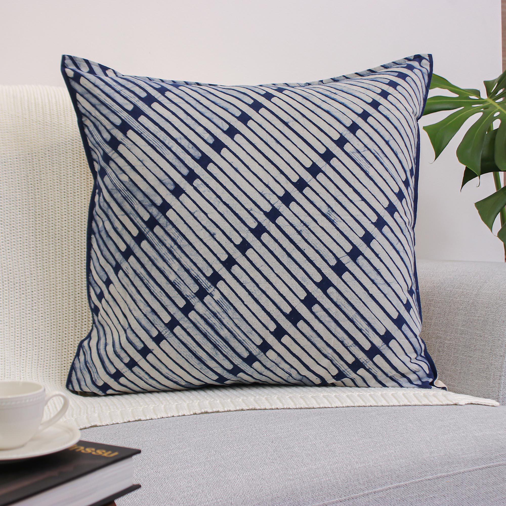 24x24 Inch Blue Cotton Batik Cushion Cover From Thailand Blue