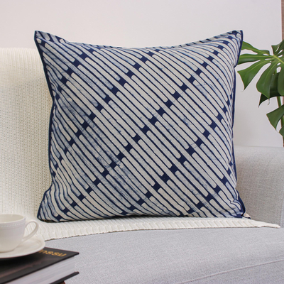 Cotton cushion cover, Blue Bamboo Lattice