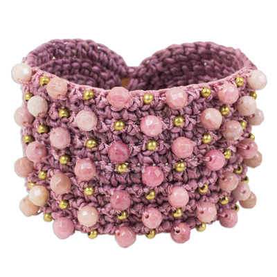 Chalcedony Hand Crocheted Wristband Bracelet in Deep Pink - Life