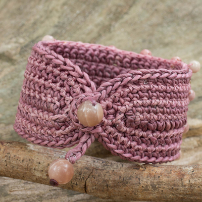 Chalcedony Hand Crocheted Wristband Bracelet in Deep Pink - Life