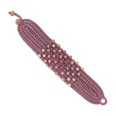 Chalcedony wristband bracelet, 'Life in Pai' - Chalcedony Hand Crocheted Wristband Bracelet in Deep Pink