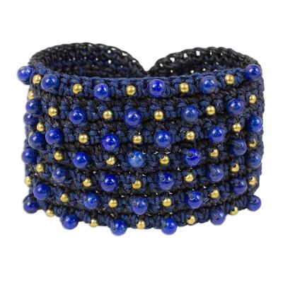 Handcrafted Blue Dyed Lapis Lazuli Beaded Macrame Wristband Bracelet