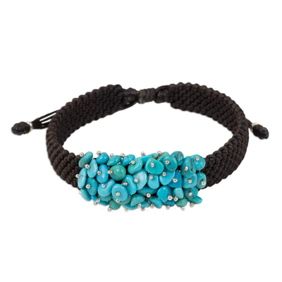 Thai Brown Macrame Bracelet with a Cluster of Blue Gemstones