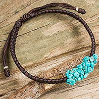 Beaded cord bracelet, 'Cozy Chic' - Handmade Reconstituted Turquoise and Polyester Bracelet