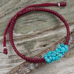 Beaded cord bracelet, 'Turquoise Chic' - Handmade Red Cord Bracelet with Reconstituted Turquoise