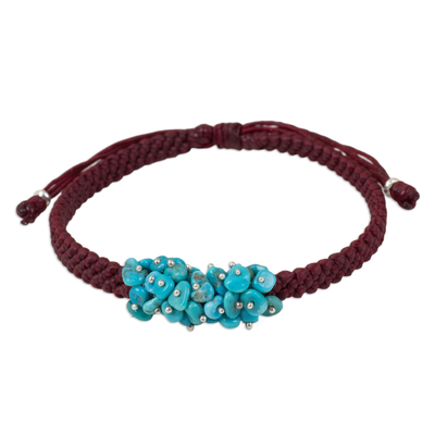 Handmade Red Cord Bracelet with Reconstituted Turquoise