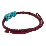 Beaded cord bracelet, 'Turquoise Chic' - Handmade Red Cord Bracelet with Reconstituted Turquoise