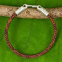 Braided leather bracelet, 'Elephant Promise in Brown'