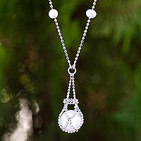 Cultured pearl pendant necklace, 'Lily Cologne'