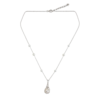 Halskette mit Anhänger aus Zuchtperlen - Handgefertigte Halskette mit Anhänger aus Perlen und Sterlingsilber