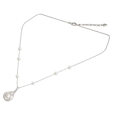 Cultured pearl pendant necklace, 'Lily Cologne' - Hand Crafted Pearl and Sterling Silver Pendant Necklace
