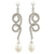 Cultured pearl dangle earrings, 'Sensuous Serpentine' - Thai Long Earrings with White Pearls and 925 Sterling Silver