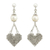 Cultured pearl and silver heart earrings, 'Pure Heart' - Sterling Silver Heart Earrings with Pearls Thai Jewelry thumbail
