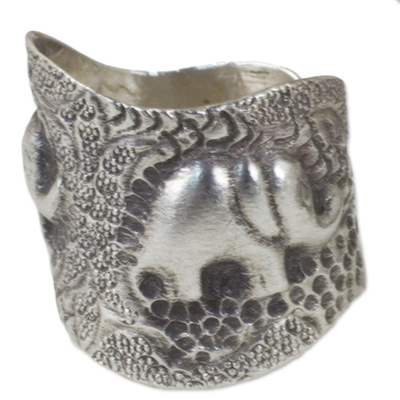 Silber Wickelring 'Thai Couple' - Handgefertigter Ring aus 950er Silber mit Elefantenmotiv aus Thailand