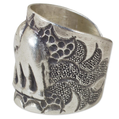 Silver wrap ring, 'Thai Jungle' - Hand Crafted Silver Wrap Ring with Elephant Motif
