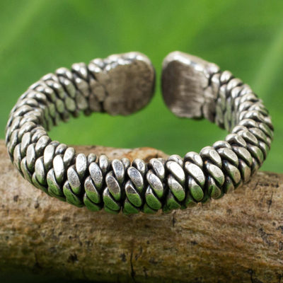 Silver wrap ring, 'Jungle Rope' - Artisan Crafted Thai Silver Wrap Ring with Rope Motif