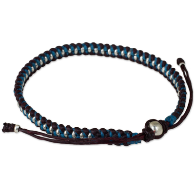 Silver accent braided bracelet, 'Bringing Friendship in Blue' - Artisan Crafted Braided Bracelet with Silver Accents