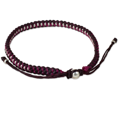 Silver accent braided bracelet, 'Bringing Friendship in Magenta' - Artisan Crafted Braided Bracelet with Silver Beads