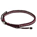 Silver accent braided bracelet, 'Bringing Friendship in Magenta' - Artisan Crafted Braided Bracelet with Silver Beads