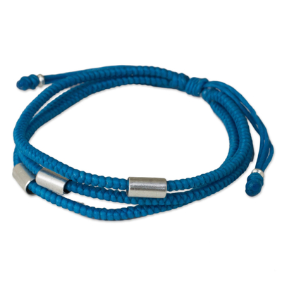 Artisan Crafted Blue Braided Bracelet with Silver Accents