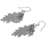 Sterling silver dangle earrings, 'Oak Leaf Shadow' - Double 925 Sterling Silver Oak Leaf Artisan Crafted Earrings
