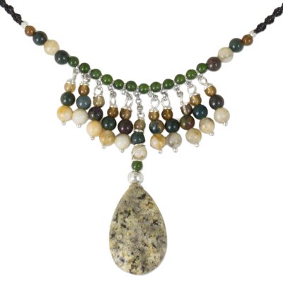 Thai Jasper Macrame Necklace with Agate and Green Quartz
