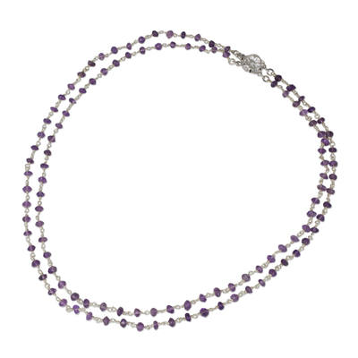 Amethyst-Strang-Halskette - Amethyst-Strang-Halskette mit Blumenverschluss, handgefertigter Schmuck
