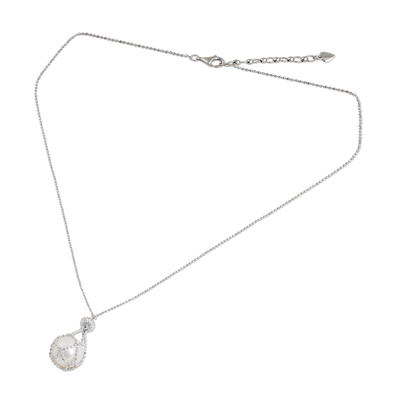 Cultured pearl pendant necklace, 'Lily Dewdrop' - Pearl and Sterling Silver Hand Crafted Pendant Necklace