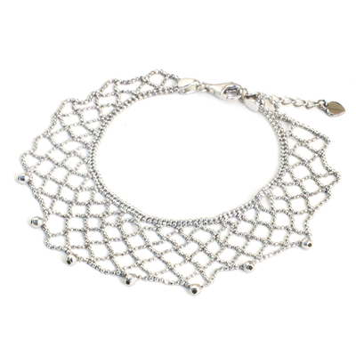 Sterling silver beaded bracelet, 'Shimmering Lace' - Beaded Lace Artisan Crafted 925 Sterling Silver Bracelet