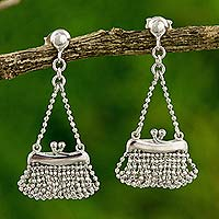 Sterling silver dangle earrings, 'Pretty Purse'