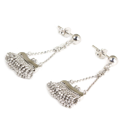 Pendientes colgantes de plata de ley - Pendientes de monedero de plata esterlina joyería tailandesa original