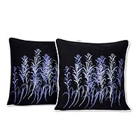 Cotton cushion covers, 'The Galangal Flowers' (pair) - Artisan Crafted Floral Cotton Cushion Covers (Pair)