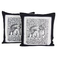 Kissenbezüge aus Baumwolle, „Elefant“ (Paar) - Artisan Crafted Cotton Elephant Cushion Covers (Paar)