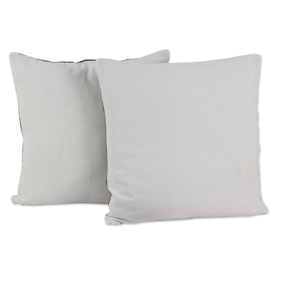 Cotton cushion covers, 'Elephant' (pair) - Artisan Crafted Cotton Elephant Cushion Covers (Pair)
