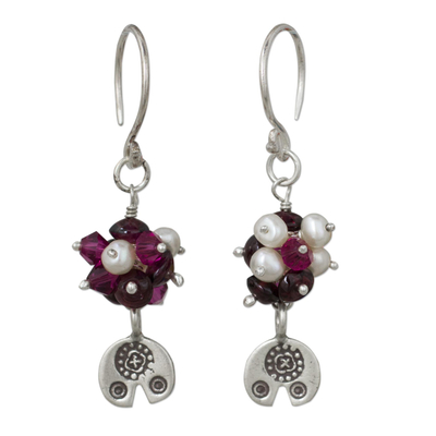 Karen Hill Tribe Floral Silver Pearls and Garnet Earrings